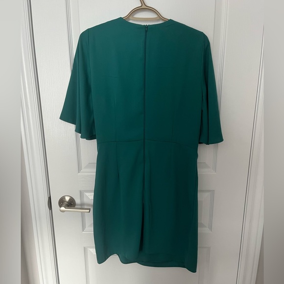 ASOS | ASOS DESIGN twist front mini dress with angel sleeve in antique green - Picture 8 of 9